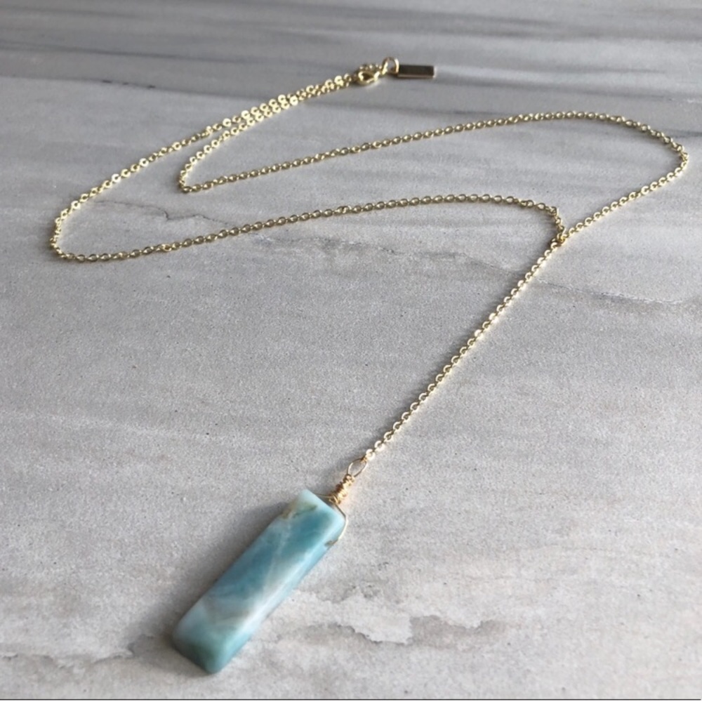 Amazonite Gold Boho Lariat Necklace - Picture 6 of 7